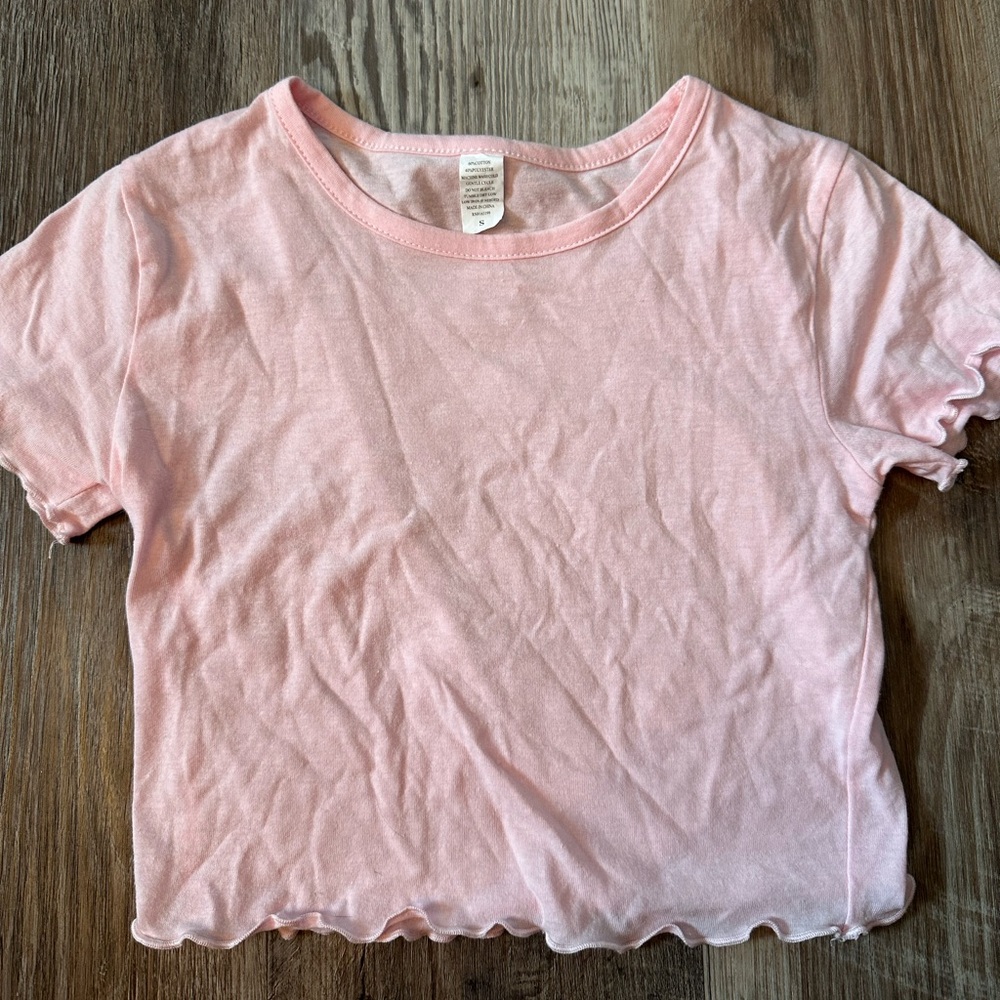 Small Sheer Light Pink Scalloped Hem Crop Top
